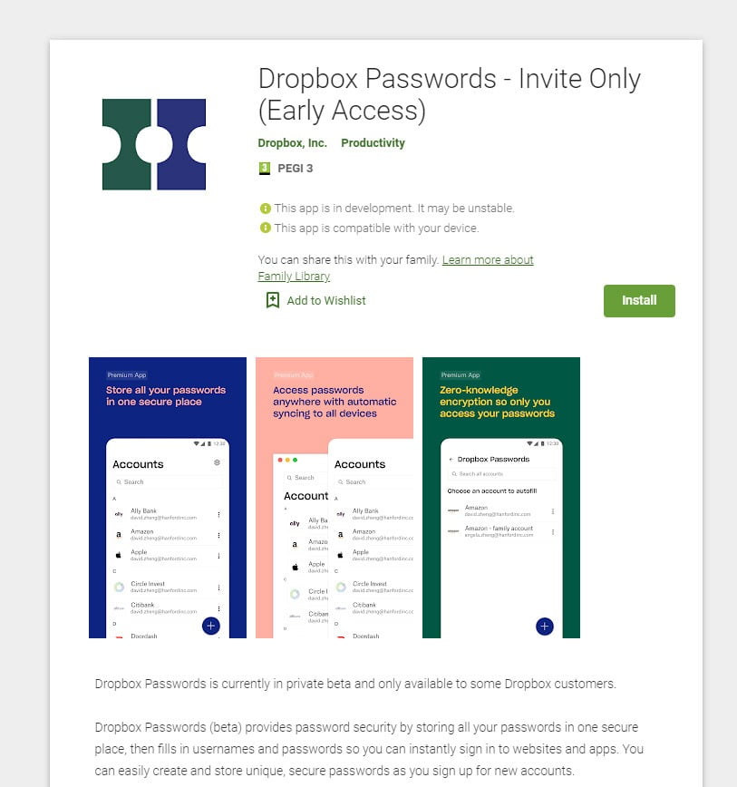 מנהל סיסמאות לאנדרואיד - Dropbox Passwords