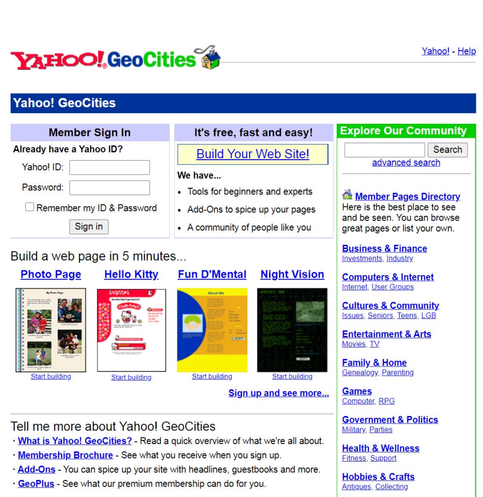 geocities, המקום להיות בו בשנת 2000