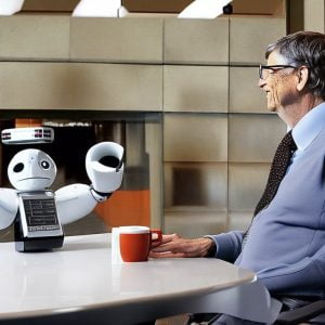 ביל גייטס שותה קפה עם רובוט - נוצר על ידי AI